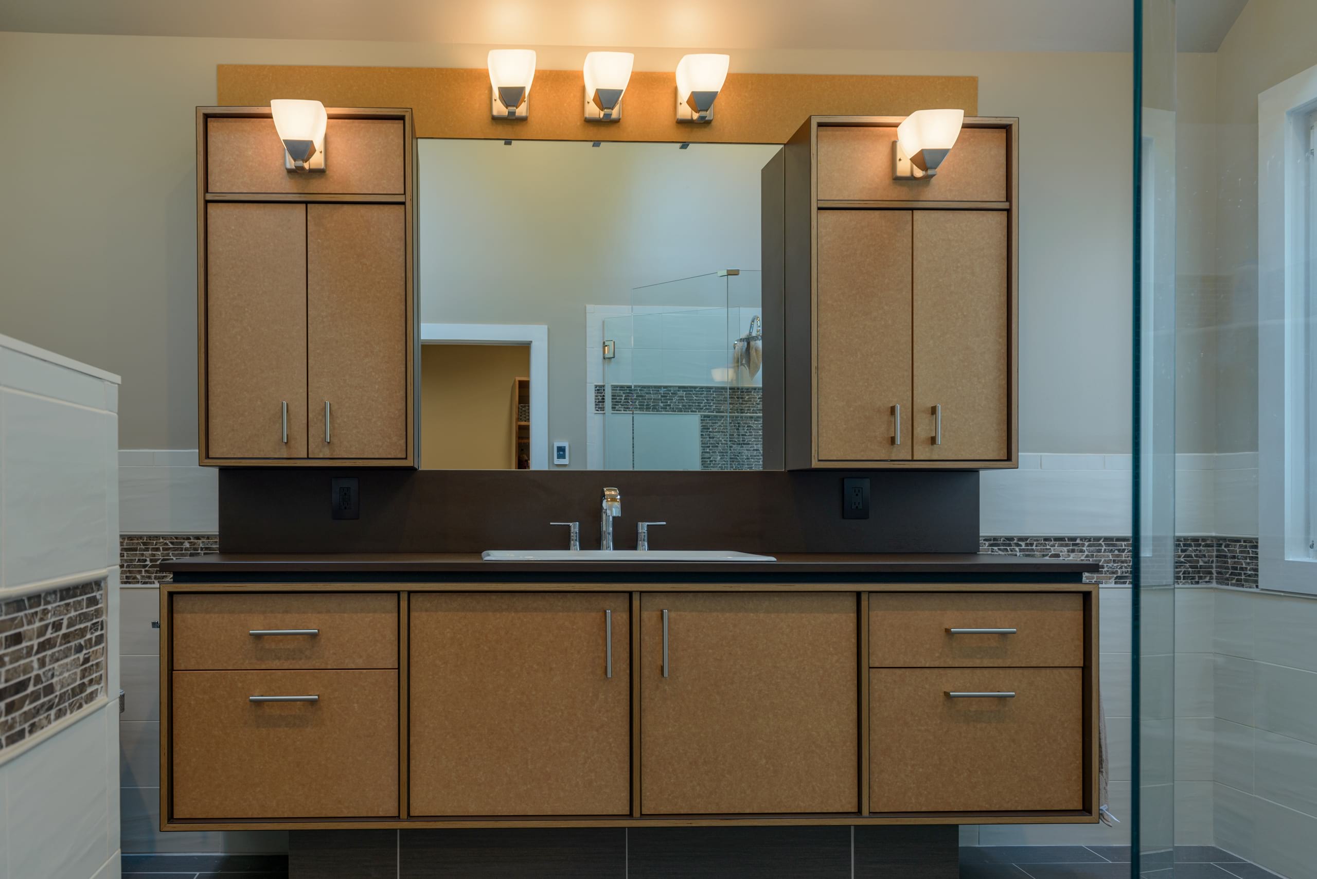 Richlite Baltic Birch Bathroom Vanity & Millwork - Full Image